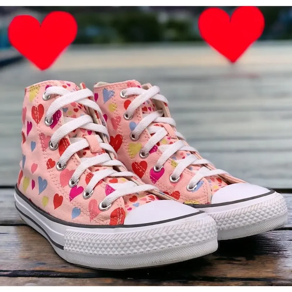 Converse Hearts Pink Chuck Taylor High Top School Shoes Girls 6 New Fast Ship